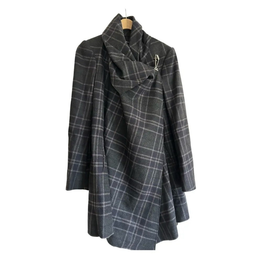 Womens Gray Plaid Wrap Coat with Scarf